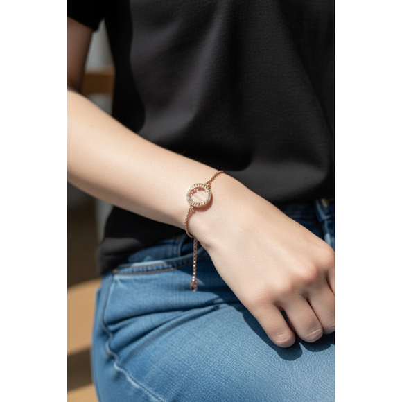 Adore Rose Gold Circle Bracelet Swarovski Crystal Stack & Sparkle NWT - Picture 3 of 6